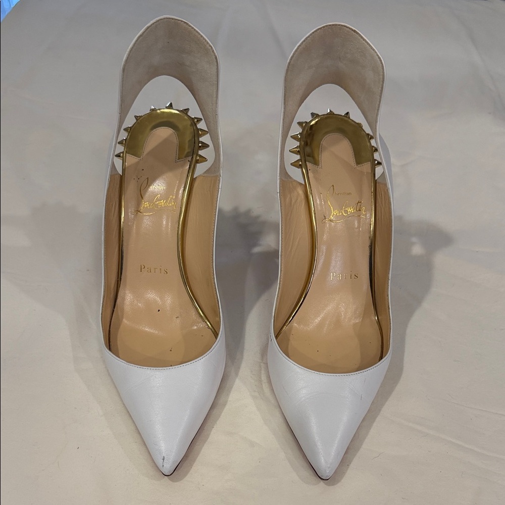 Christian Louboutin White Heels with Gold Accents